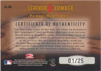 2003 Donruss Studio - Leather and Lumber Combos #LL-34 Pedro Martinez Back