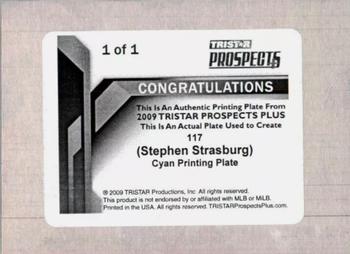 2009 TriStar Prospects Plus - Printing Plate Cyan #117a Stephen Strasburg Back