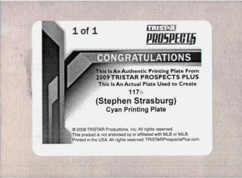 2009 TriStar Prospects Plus - Printing Plate Cyan #117b Stephen Strasburg Back