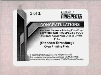 2009 TriStar Prospects Plus - Printing Plate Cyan #117d Stephen Strasburg Back