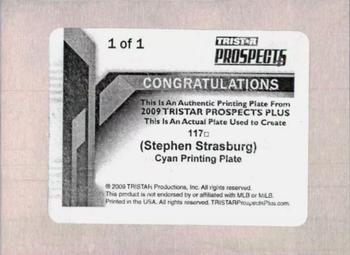 2009 TriStar Prospects Plus - Printing Plate Cyan #117e Stephen Strasburg Back