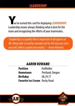 2010 San Francisco Giants Junior Giants Program Reward Cards #2 Aaron Rowand (Leadership) Back