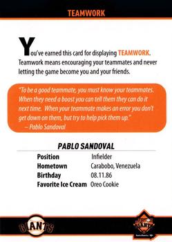2010 San Francisco Giants Junior Giants Program Reward Cards #3 Pablo Sandoval (Teamwork) Back