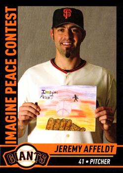 2010 San Francisco Giants Junior Giants Program Reward Cards #8 Jeremy Affeldt (Imagine Peace Contest) Front