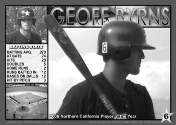 2006 Alaska Goldpanners #6 Geoff Byrns Back