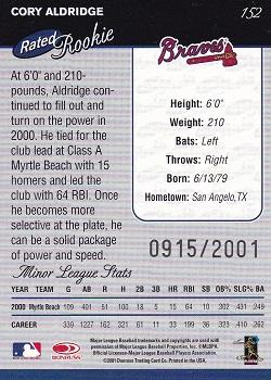 2001 Donruss #152 Cory Aldridge Back