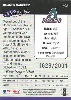 2001 Donruss #192 Duaner Sanchez Back