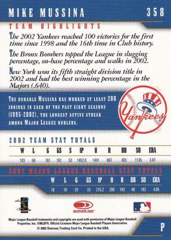 2003 Donruss Team Heroes - Stat Line #358 Mike Mussina Back