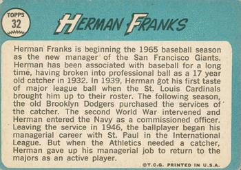 2014 Topps Heritage - 50th Anniversary Buybacks #32 Herman Franks Back