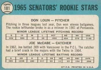 2014 Topps Heritage - 50th Anniversary Buybacks #181 Senators 1965 Rookie Stars (Don Loun / Joe McCabe) Back