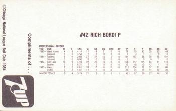 1984 7-Up Chicago Cubs #NNO Rich Bordi Back