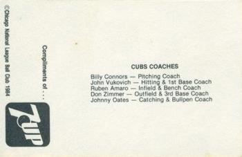 1984 7-Up Chicago Cubs #NNO 1984 Coaches Back
