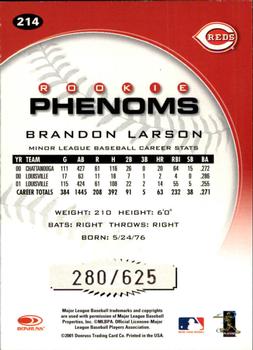 2001 Donruss Class of 2001 #214 Brandon Larson Back