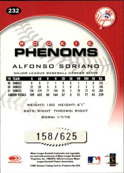 2001 Donruss Class of 2001 #232 Alfonso Soriano Back