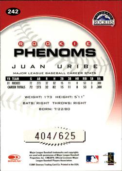 2001 Donruss Class of 2001 #242 Juan Uribe Back