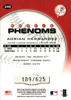 2001 Donruss Class of 2001 #246 Adrian Hernandez Back