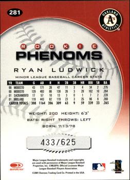 2001 Donruss Class of 2001 #281 Ryan Ludwick Back