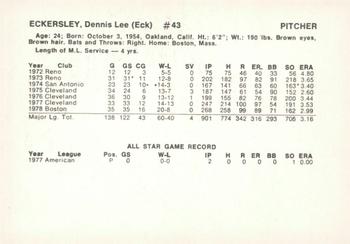 1979 Boston Red Sox Vendor Cards #NNO Dennis Eckersley Back