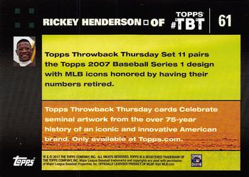 2017 Topps Throwback Thursday #61 Rickey Henderson Back