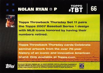 2017 Topps Throwback Thursday #66 Nolan Ryan Back