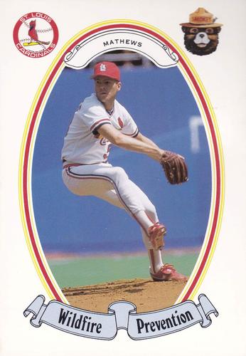 1987 St. Louis Cardinals Smokey #8 Greg Mathews Front