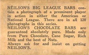 1922 Neilson's Chocolate V61 Type 2 #NNO Carl Mays Back