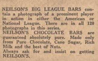 1922 Neilson's Chocolate V61 Type 2 #NNO Jimmy Ring Back