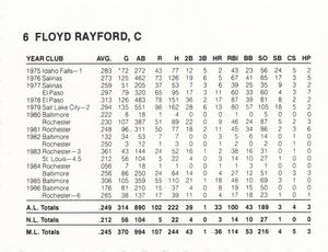 1987 French/Bray Baltimore Orioles #NNO Floyd Rayford Back