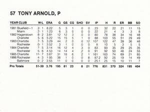 1987 French/Bray Baltimore Orioles #NNO Tony Arnold Back