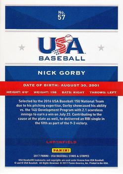 2017 Panini USA Baseball Stars & Stripes #57 Nick Gorby Back