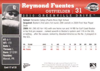 2010 MultiAd Greenville Drive #17 Reymond Fuentes Back