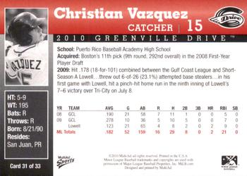 2010 MultiAd Greenville Drive #31 Christian Vazquez Back
