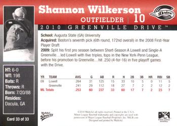 2010 MultiAd Greenville Drive #33 Shannon Wilkerson Back
