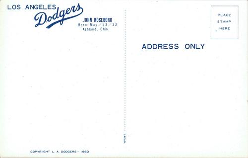 1960 Los Angeles Dodgers Postcards #NNO John Roseboro Back