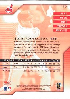 2001 Donruss Signature #37 Juan Gonzalez Back