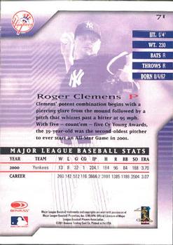 2001 Donruss Signature #71 Roger Clemens Back