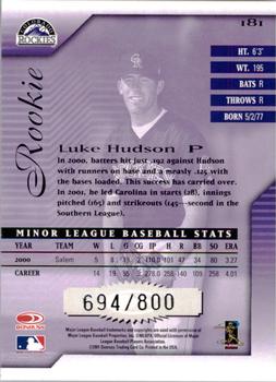 2001 Donruss Signature #181 Luke Hudson Back