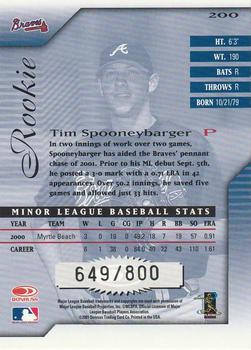 2001 Donruss Signature #200 Tim Spooneybarger Back