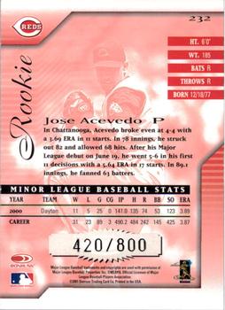 2001 Donruss Signature #232 Jose Acevedo Back
