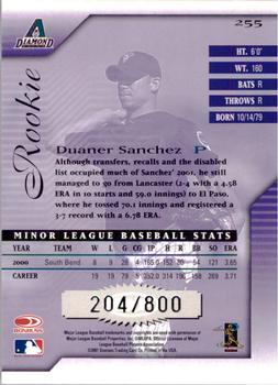 2001 Donruss Signature #255 Duaner Sanchez Back