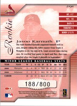 2001 Donruss Signature #291 Jason Karnuth Back