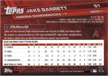 2017 Topps - Gold #51 Jake Barrett Back