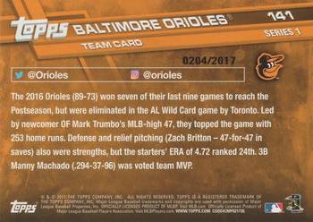 2017 Topps - Gold #141 Baltimore Orioles Back