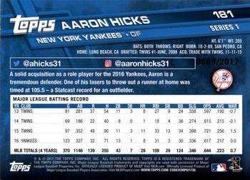 2017 Topps - Gold #181 Aaron Hicks Back