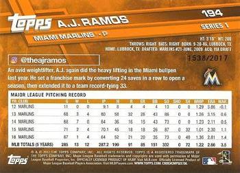 2017 Topps - Gold #194 A.J. Ramos Back
