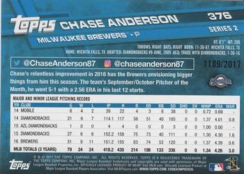 2017 Topps - Gold #376 Chase Anderson Back