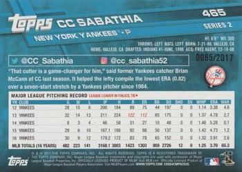 2017 Topps - Gold #465 CC Sabathia Back