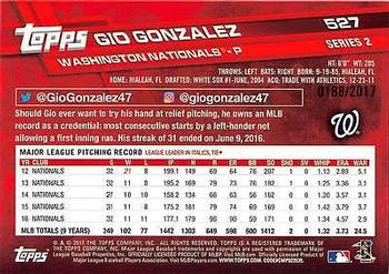 2017 Topps - Gold #527 Gio Gonzalez Back