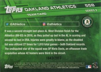 2017 Topps - Gold #558 Oakland Athletics Back