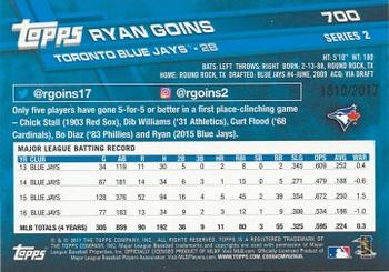 2017 Topps - Gold #700 Ryan Goins Back